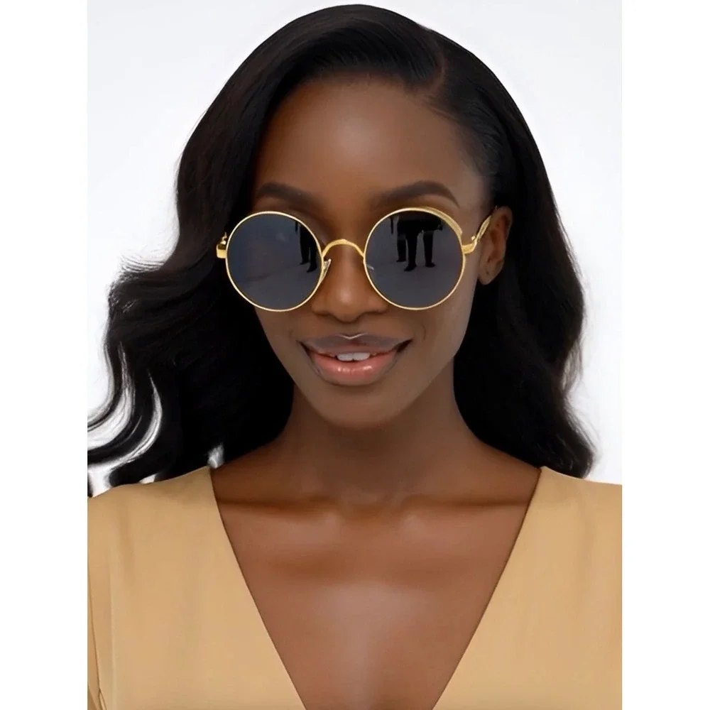 Women Round Steampunk Sunglasses Gold Frame Designer Fashion Shades Luxury Gafas
